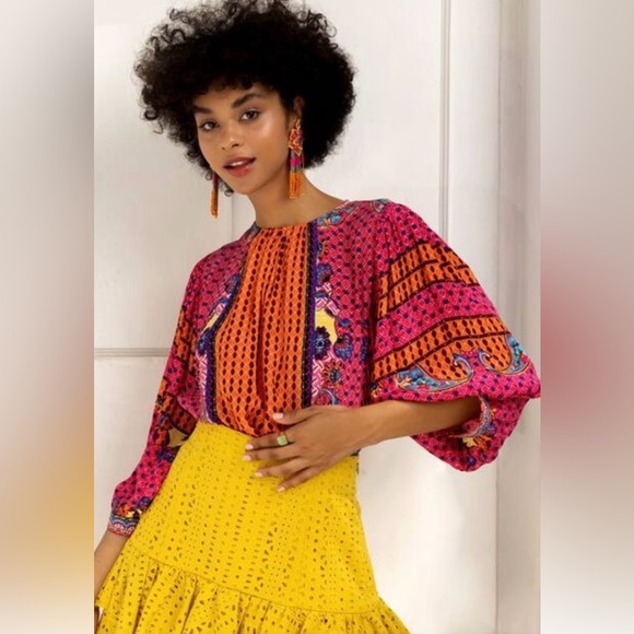 Bhanuni By Jyoti Tops - Banana By Jyoti Viscose Emilia Peasant Vibrant Multicolor Oversize With Beads L